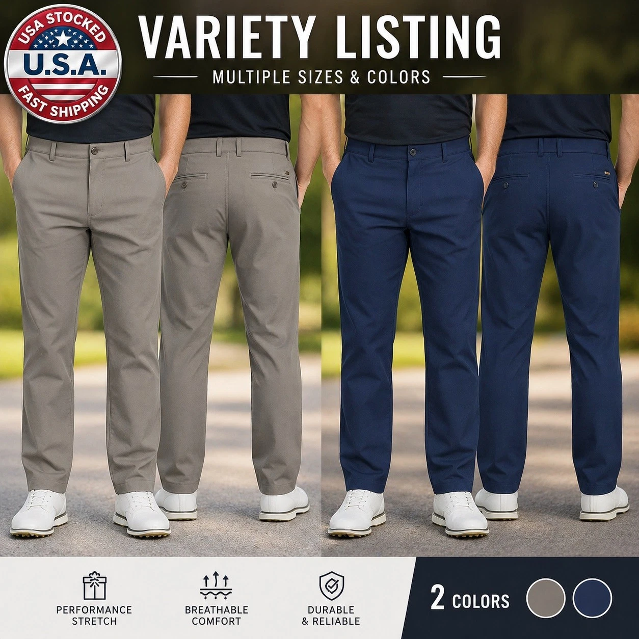 Mens Greg Norman Stretch Golf Chino Pants Performance Dress Multi Size Color