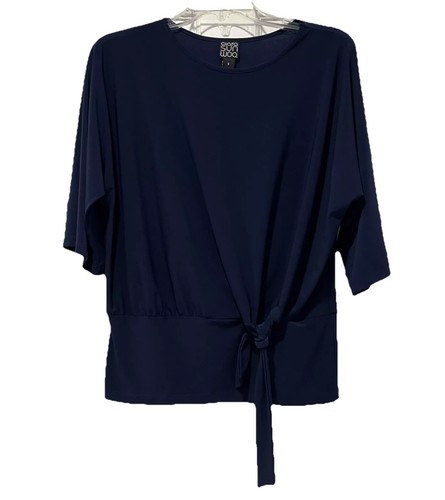 Clara Sun Woo Small Navy Minimalist Blouse Top Capsule Wardrobe Tie Detail Flowy