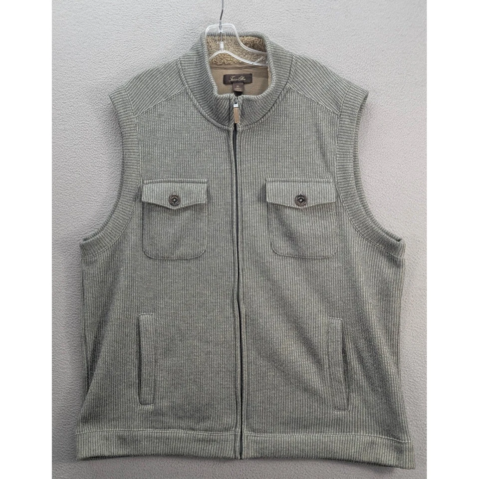 Tasso Elba Men's Full Zip Vest Size XL Gray Sherpa Lined Pockets Ribbed Golf - Image 3 of 4