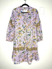 Printfresh Claudia Dress Long Sleeve Button Down Cotton Purple Floral Size M