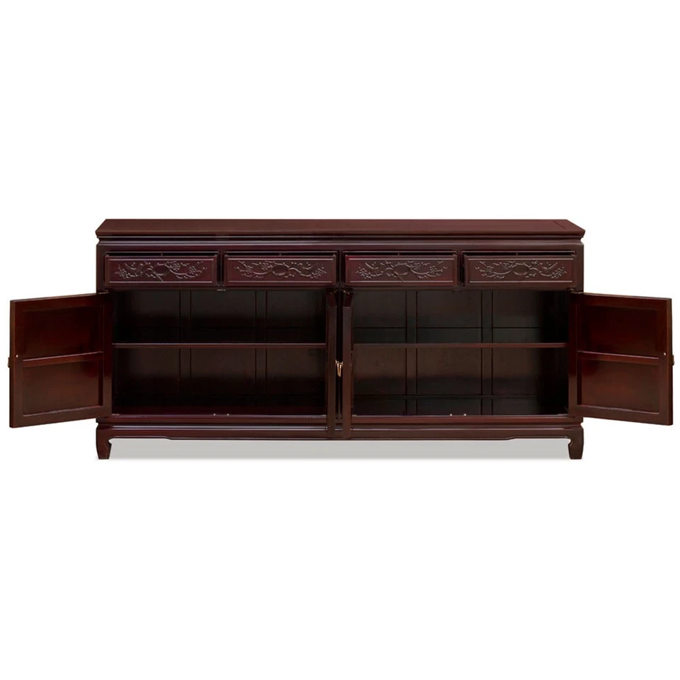 US Seller - Grand Dark Cherry Rosewood Flower and Bird Oriental Sideboard - Image 3 of 4