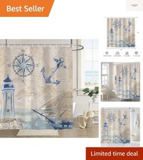 Nautical Shower Curtain Sailboat Lighthouse Compass Anchor Ocean Beach Shower...