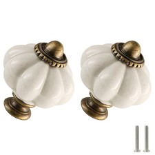 Antique White Pumpkin Knobs 6 Pack Ceramic Cabinet Knobs Vintage Drawer Pulls...