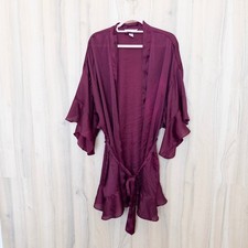 Victoria's Secret Womens Satin Robe XL/XXL Burgundy Ruffle Lounge Romantic Luxe