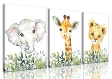 Safari Nursery Wall Art Baby Animal Canvas Prints Girl Boy Room Decor Poster ...