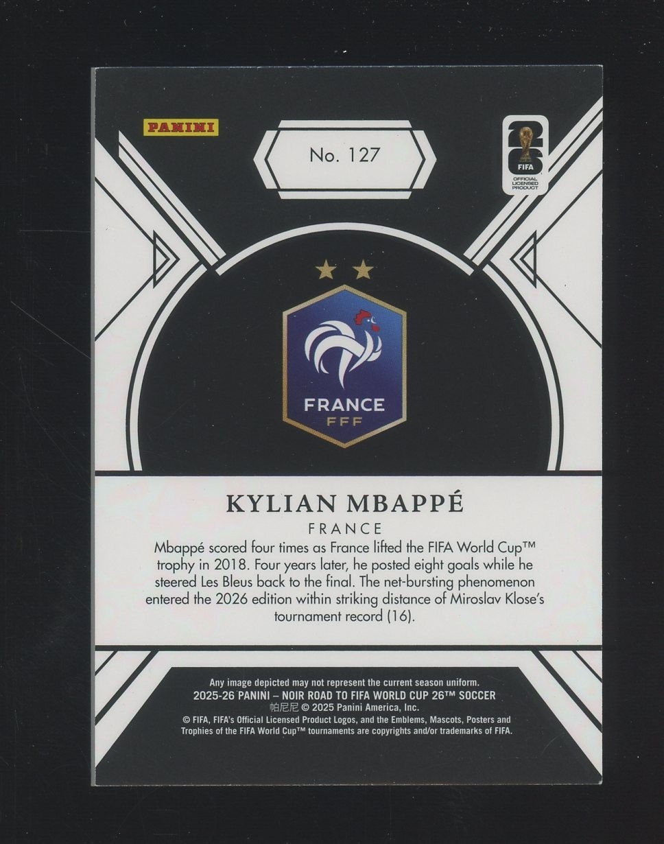 2025 Panini Noir Soccer Kylian Mbappe Bronze Holo 75/99 view 2