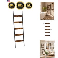 Blanket Ladder, 5-Tier Towel Rack with Hooks, Wall-Leaning Blanket Rack, Deco...