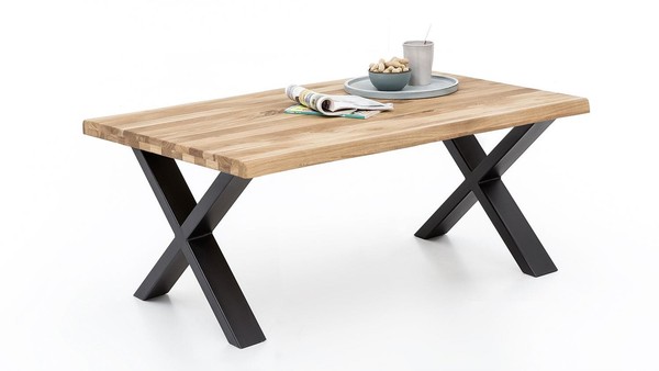 Couchtisch 2581 Wohnzimmertisch Eiche Massiv Mit Baumkante X-Gestell 110X70 Cm-image