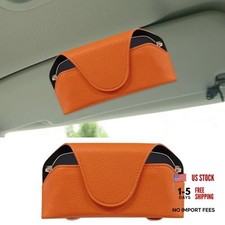 Sunglass Holder for Car Visor, Magnetic Leather Auto Sun Visor Orange