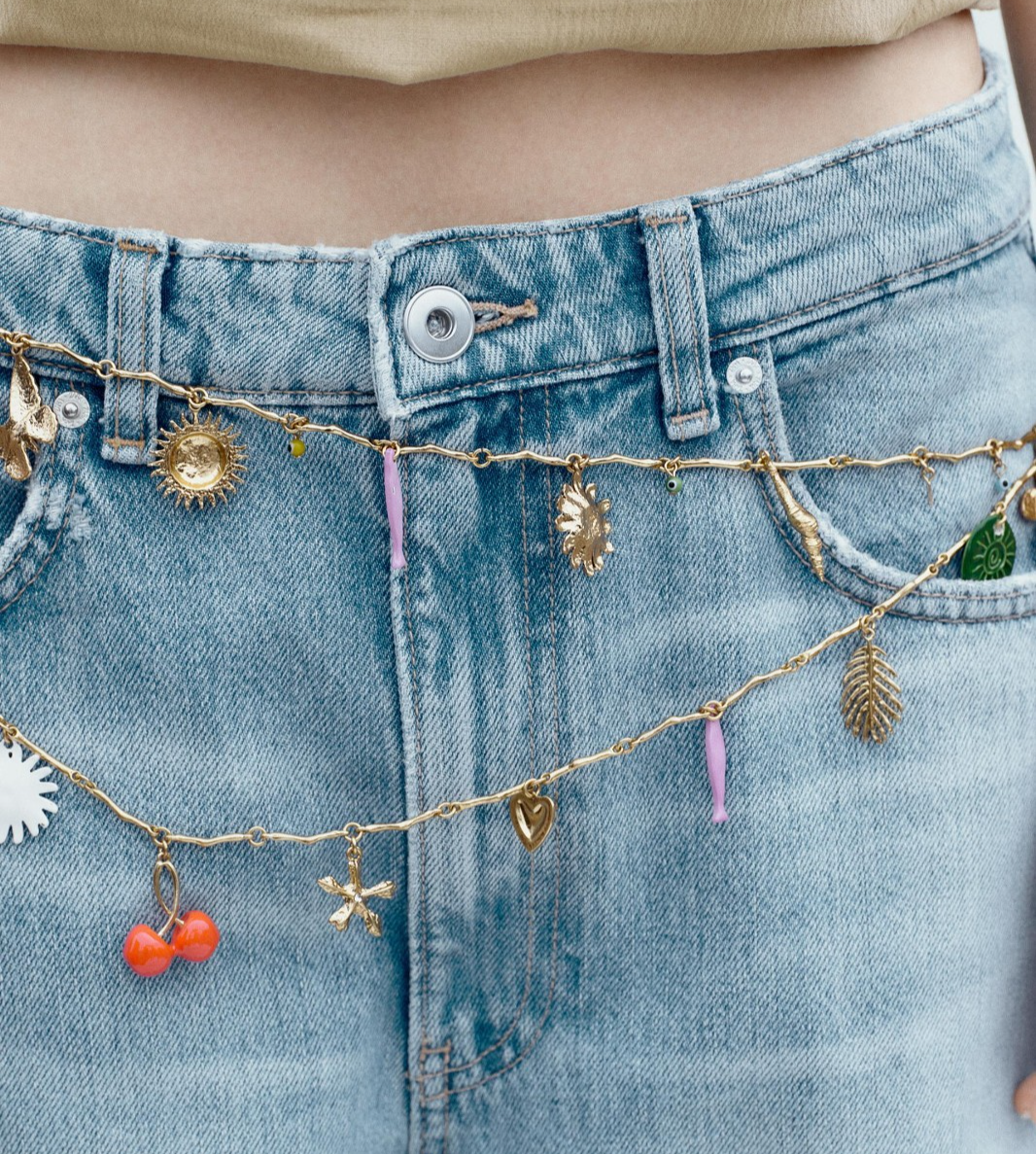 Zara Metal Multi Charm Pendant Body Waist Chain Belt Gold  display picture 1