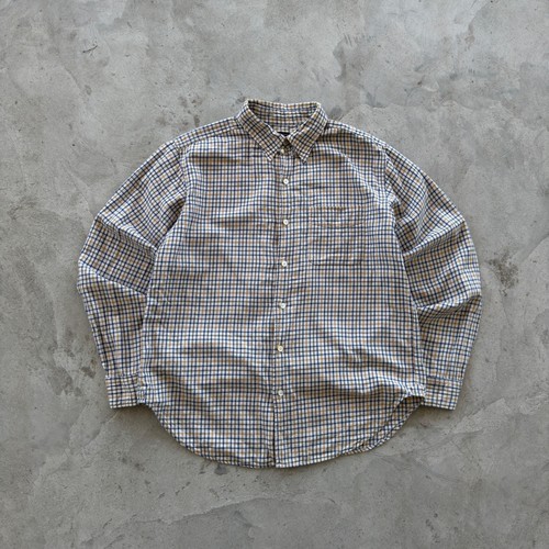 Engineered Garments, Vintage Engineered Garments Button Down Shirt L Beige Blue Plaid Made In USA