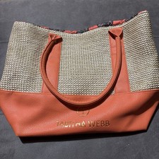 Tabitha Webb tote bag with woven raffia-style & orange faux leather trim!!