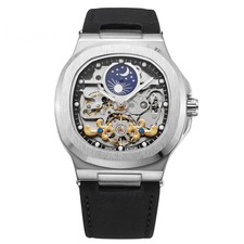 Men's Mechanical Wristwatch White Case Black Dial Stainless Steel