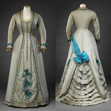 1870s Victorian Evening Dresses Renaissance Queen Visiting Costume Party Gowns