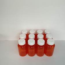 Lot of 12 Empty Amber Medicine Pill Bottles with Screw On Lid for Crafts Storage