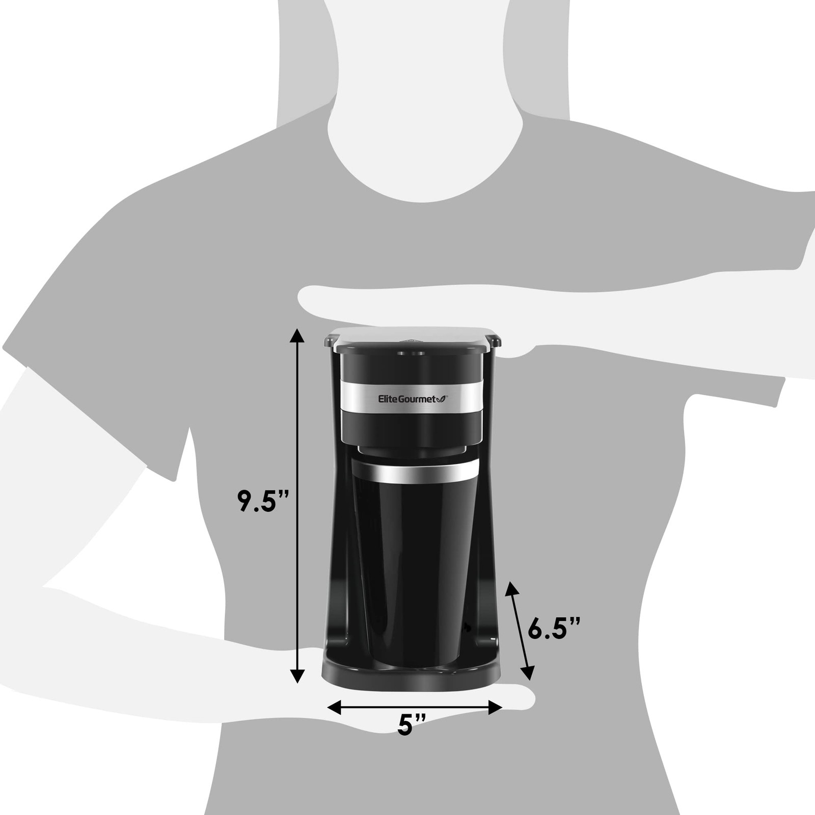 Elite Gourmet Single Serve Coffee Maker 14 Oz Travel Mug Compact Design