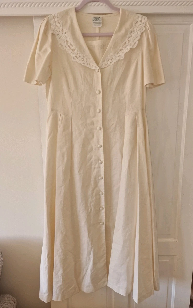 laura ashley white linen dress 1990s Laura Ashley British country white day dress  Inherited
