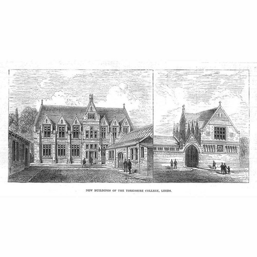 LEEDS New Buildings of the Yorkshire College - Antique Print 1880