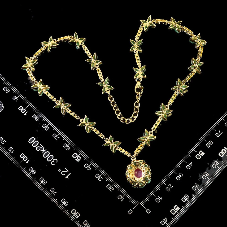 925 Sterling Silver Necklace Oval Ruby 9x7mm Emerald No USA Import Fees - Image 3 of 4