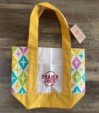 Trader Joe's Yellow Canvas Mini Tote Bag Acrylic Hand-Painted New with tags 