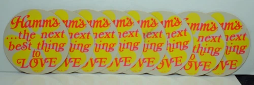 8 VINTAGE MINT HAMM'S BEER "HAMM'S....THE NEXT BEST THING TO LOVE" HIPPY DECALS