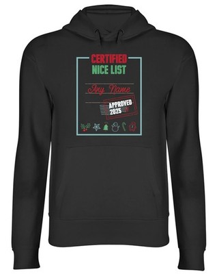 PERSONALISIERTER ZERTIFIZIERTER NICE LIST LUSTIGER WEIHNACHTS-HOODIE HERREN DAMEN KAPUZENOBERTEIL