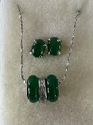 Vintage Sterling Silver Chain Necklace With Jade Pendant And Earrings — photo 1