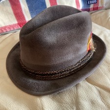 VTG Mallory Fifth Avenue Felted Fedora Hat Brown With Feathers -sz 7 1/8 men's