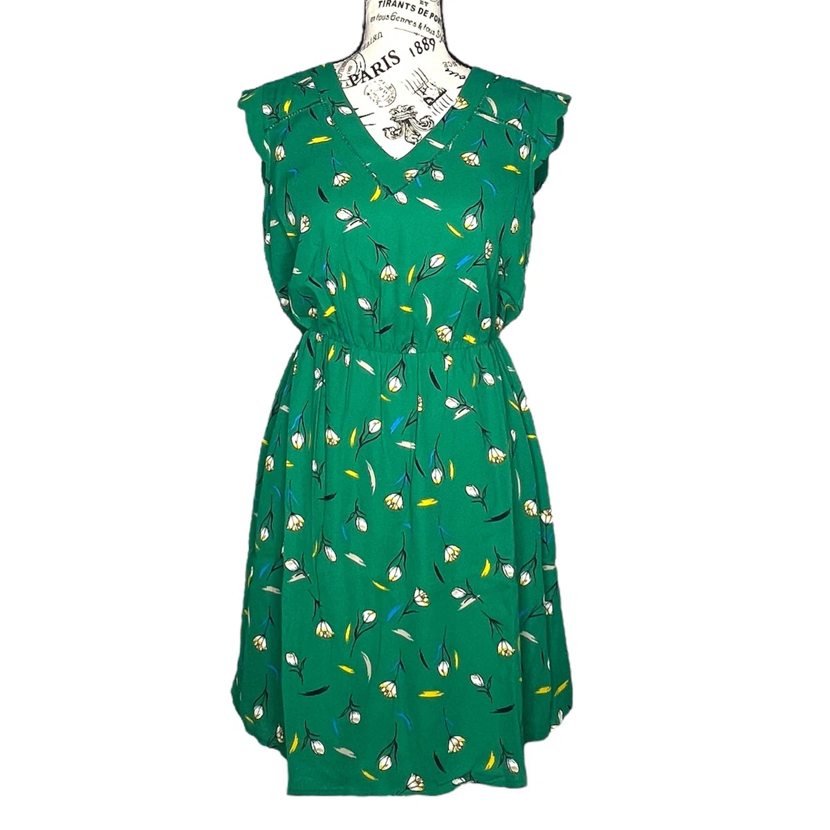41 hawthorn dress green 41 HAWTHORN Boho Maxi Dress Botanical Short Sleeve Casual Traveler Surplice main image 1