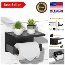 Space-Saving Toilet Paper Holder with Shelf - Self-Adhesive Matte Black Style