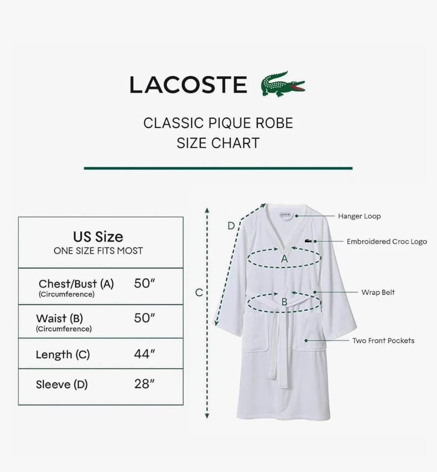 Халат для ванны Lacoste для мужчин и женщин один размер подходит большинству микрочип серый новый с Ярлыками $100 - Изображение 2 из 4
