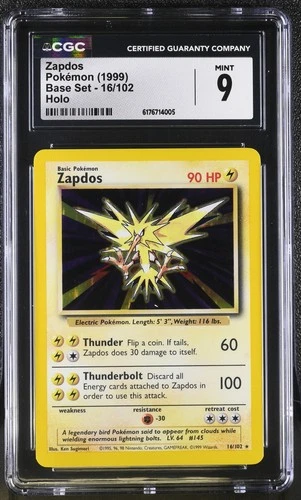 CGC 9 MINT Zapdos 16/102 Base Set Holo Pokemon Card