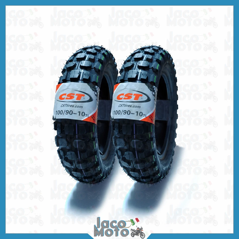 Coppia 2 Copertoni Gomme Pneumatici CST 100 90 10 APE 50 CROSS Tassellata