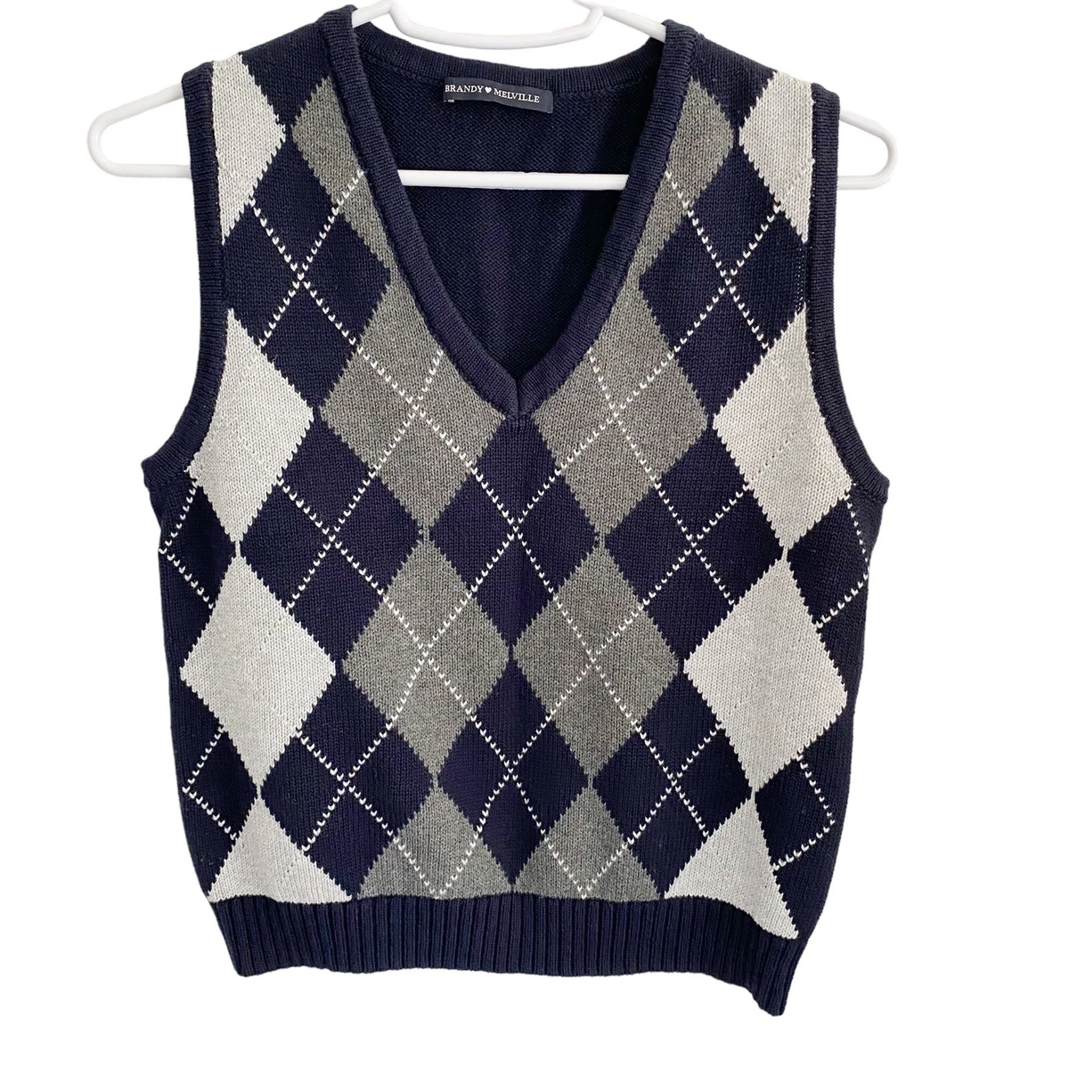Brandy Melville Navy Argyle Vest one size more like a XS eBay