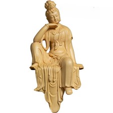 13cm Guanyin Bodhisattva Boxwood Carving Buddha Statue Home Decoration Crafts