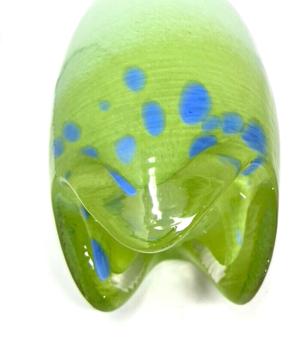 Art Glass Heavy Flower Vase Green Blue Splatter Heavy 3 Legged Base 9 1/2” Tall - Picture 5 of 8