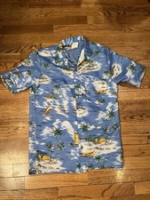 Vintage Islander Shirt Mens S Blue Hawaiian Print Short Sleeve USA 70's Poly