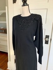 Black Dress, Vintage Evanna Dress Size 6, Vintage Wool Dress by Evanna, 1970s