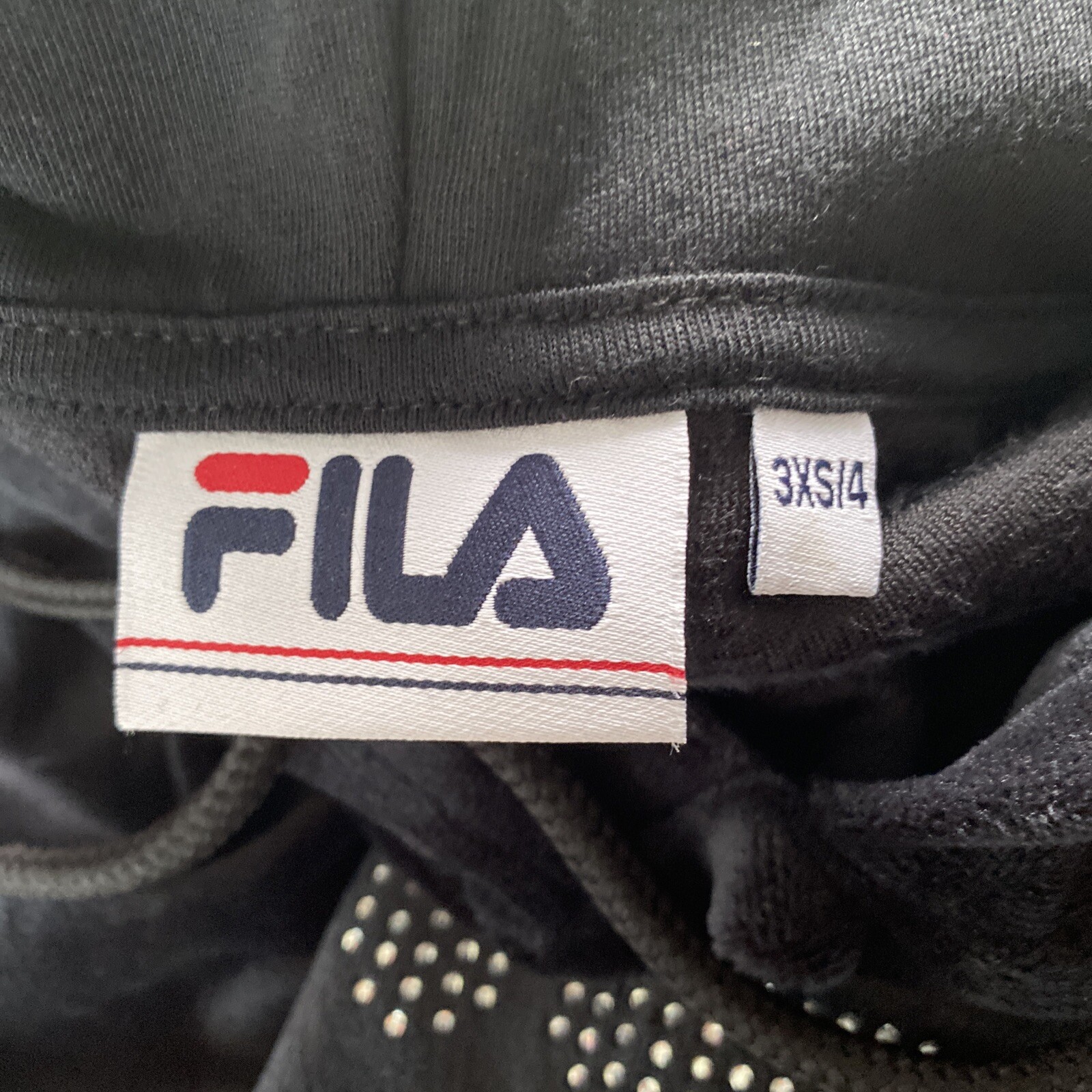 FILA felpa con cappuccio donna morbida paillettes colore blu scuro taglia UK 4 NUOVA