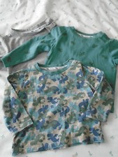 4 Boys long sleeved T shirts: Navy / camouflage / Grey / green: 3-6 months: