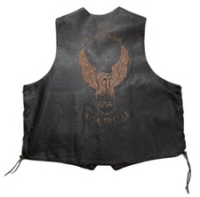Mens USA Bikers Dream Apperal Leather Vest 56 Live to Ride Eagle Motorcycle