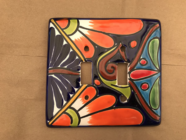 B6 Talavera Double  switch  wall Plate Mexico Amigos Pottery light  Hand PAINTED