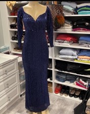 Anofficial Blue sequin PROM FORMAL EVENING Long Sleeves GOWN Stretchy Dress XS