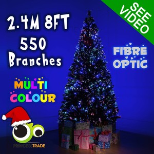 Premium 2.4m 8Ft 240cm Fibre Optic LED Green Multicolour Christmas Tree