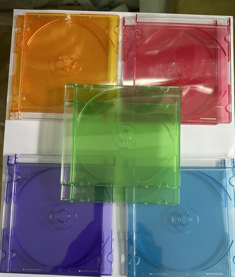 CD JEWEL CASE SLIM 10 x Colored Transparent CD, DVD & Bluray Discs Slim Plastic CD Jewel Cases New