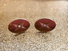 Vintage Mid Century Modern Swank Gold Tone Cuff Links with Clear Rhinestone
