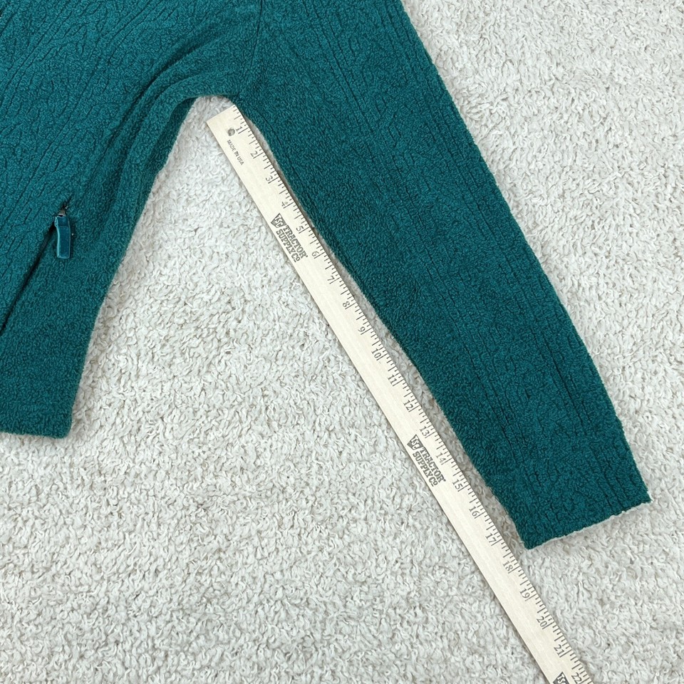 LL bean Sweater Womens XS Green Cable Knit Fleece Full Zip Sherpa Trim