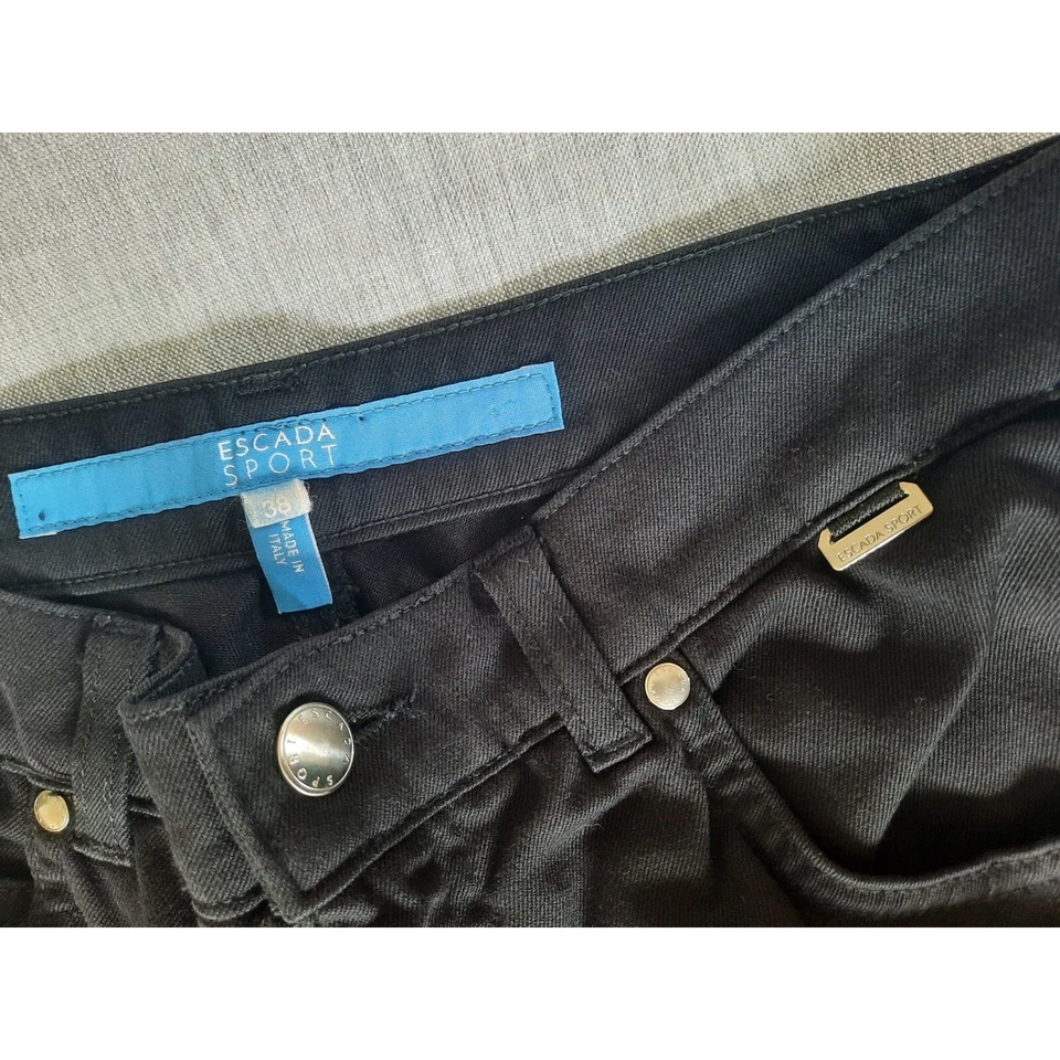 Jeans Escada Sport feminino 38 cintura alta cônico elástico preto 5 bolsos algodão EUA! - Imagem 3 de 4