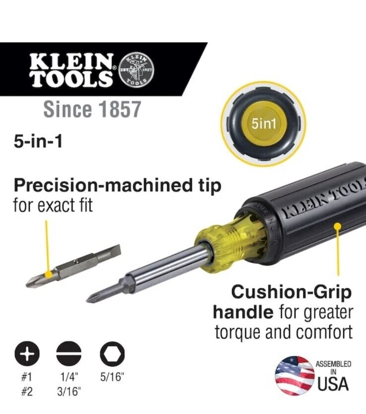 Klein Tools 5 in 1 Screwdriver / Nut Driver - Image 2 of 4