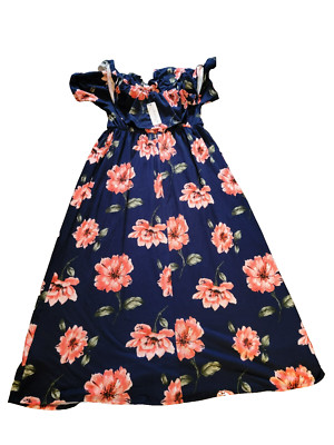 Mother Bee Maternity Women's Size L Blue Floral on/off Shoulder Maxi Dress NWT